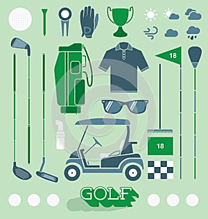 Vector Set: Golf Equipment Icons and Silhouettes