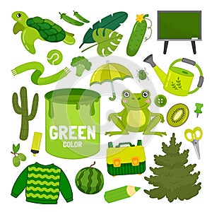 Vector set of green color objects.