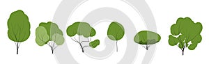 Vector set green trees cartoon flat style Nature icon collection, infographic constructor. Game design