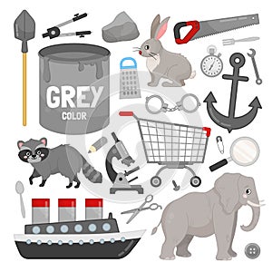 Vector set of grey color objects.