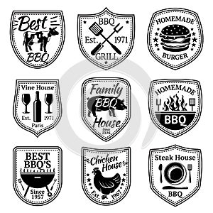 Vector set of grill, barbecue and steak labels.