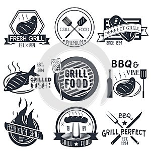 Vector set of grill and bbq labels in vintage style.