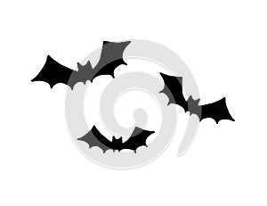 Vector set group of three flying bat silhouette
