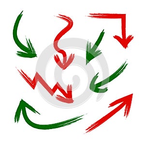 Vector Set of Grunge Arrows, Presentation Elements, Red and Green Scratch Arrows.