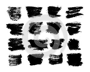 Vector set grunge black ink brush strokes isolated on white background.