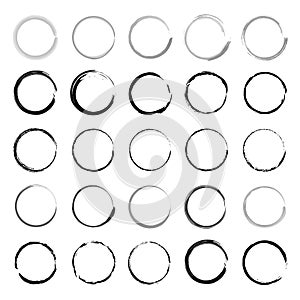 Vector set of grunge circle brush strokes for frames, icons, design elements