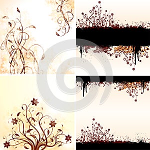 Vector set of grunge floral backgrounds