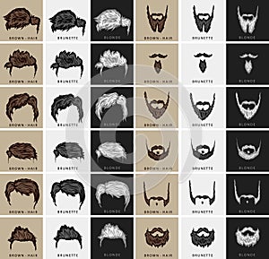 Vector set of hairstyles and beards