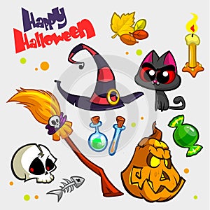 Vector set of Halloween pumpkin and attributes icons