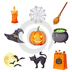 Vector set of Halloween symbols.