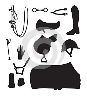 Vector set of hand draw horse equipment silhouette