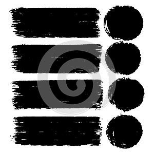 Vector set of hand drawn brush strokes in rectangular and round shape for backdrops. Monochromw artistic hand drawn