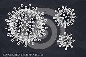 Vector set of hand drawn chalk coronavirus bacteria cell