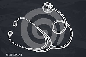 Vector set of hand drawn chalk stethoscope