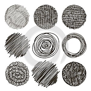 Vector set of hand drawn circles. Sketch, set of textures. Elements for your design.