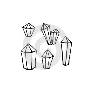 Vector set of hand drawn crystals. Crystal thin line icons set