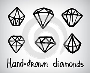 Vector set of hand-drawn diamond icons