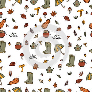 vector set of hand drawn doodle autumn illustrations. Harvest festival. Fall party invitation banner. Happy Thanksgiving card