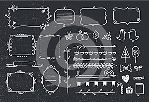 Vector set of hand drawn doodle frames, dividers, design elements.