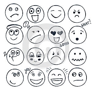 Vector set of hand drawn faces, moods . Doodle