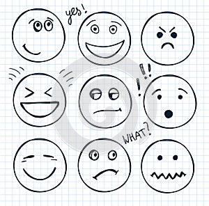 Vector set of hand drawn faces, moods