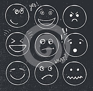 Vector set of hand drawn faces, moods, smiles .