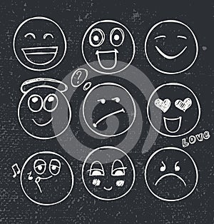 Vector set of hand drawn faces, moods.