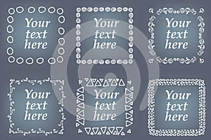 Vector set of hand drawn frames. Page decorations with floral and geometric elements