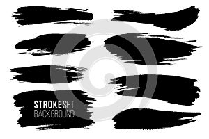 Vector set of hand drawn horizontal brush strokes, stains for backdrops. Monochrome design elements set. One color monochrome