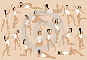 Vector set of  hand drawn  illustration of women in swimsuits made in flat style . photo