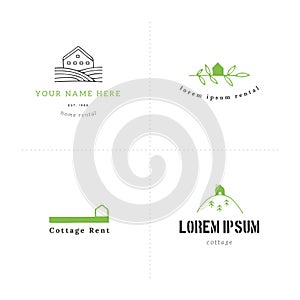 Vector set of hand drawn logo templates in colour. House rental theme.