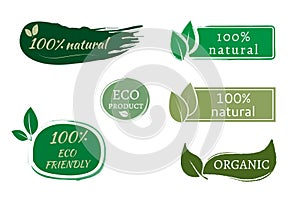 Vector Set of hand drawn logos and emblems of organic food, natural products