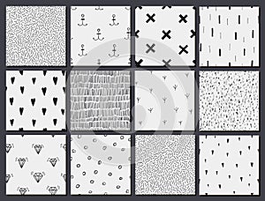 Vector set of hand drawn seamless cute abstract patterns