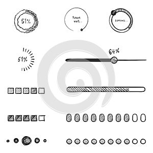 Vector Set of Hand Drawn Sketch Loading Icons