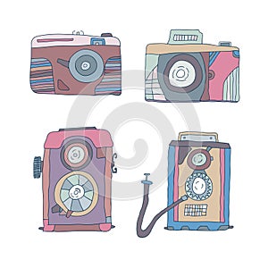 Vector set of hand-drown doodle cameras photo