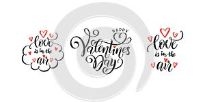 Vector Set of hand lettering love phrases text quotes to valentines day, love concept, wedding design template, hearts