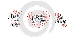 Vector Set of hand lettering love phrases text quotes to valentines day, love concept, wedding design template, hearts