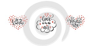 Vector Set of hand lettering love phrases text quotes to valentines day, love concept, wedding design template, hearts