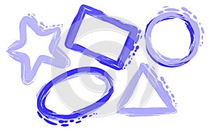 Vector set of handrawn decorative blue shapes. Star, rectangle, circle, triangle photo