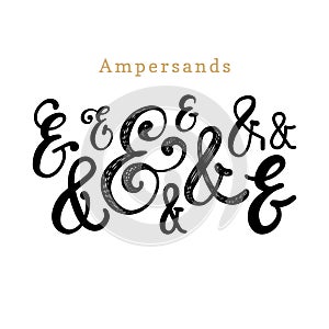 Vector set of handwritten ampersands.Calligraphic symbols collection on white background.