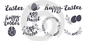 Vector set of Happy Easter egg hunt congratulation isolated on white background.