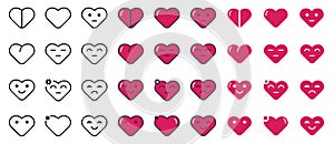 Vector set of heart characters in doodle style