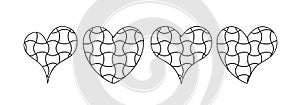 Vector set of hearts in zen doodle style.