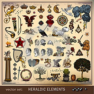 Vector set of heraldic elements