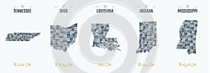 Vector set 4 of 10 Highly detailed silhouettes of US state maps, divided into counties with names and territory nicknames photo