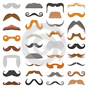 Vector set of hipster retro hair style mustache vintage old shave male facial beard haircut illustration