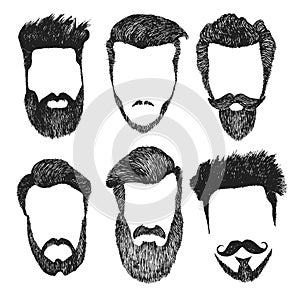 Vector set of hipster style haircut, beard, mustache