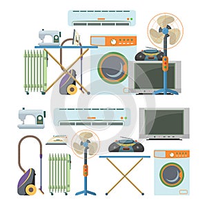 Vector set of home electronics objects isolated on white background. House appliances icons.