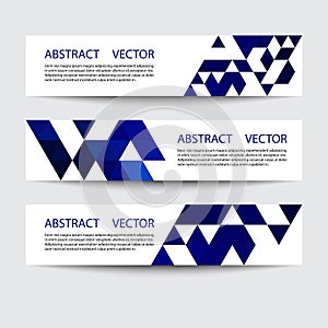 Vector set of horizontal banners. Blue triangles on a white background, abstract geometric backgrounds.