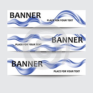Vector set of horizontal banners. Blue waves on a white background.